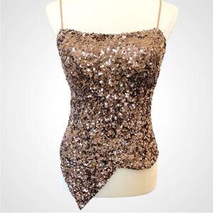 Cache Rose Gold Sequin Asymmetrical Camisole
